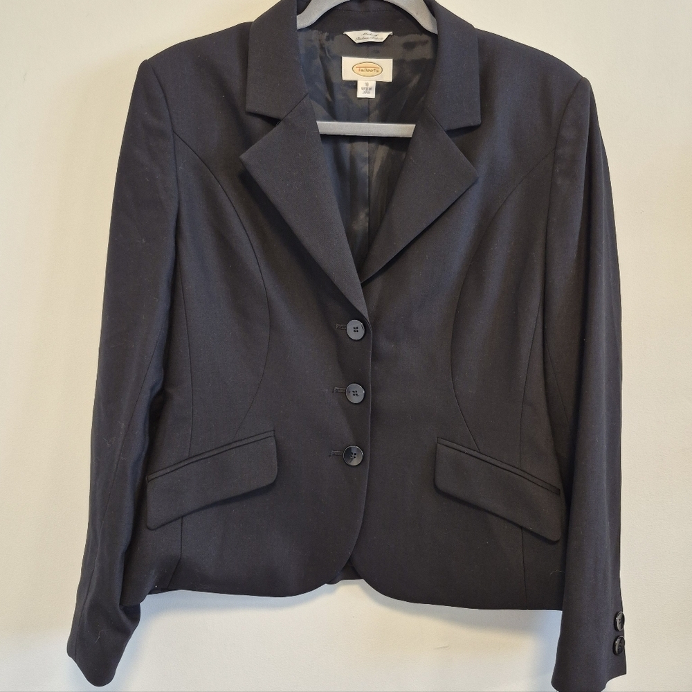 Vtg Talbots Wool Blazer Black Three Button Jacket Y2K Made In Japan Size 10 - Picture 2 of 12